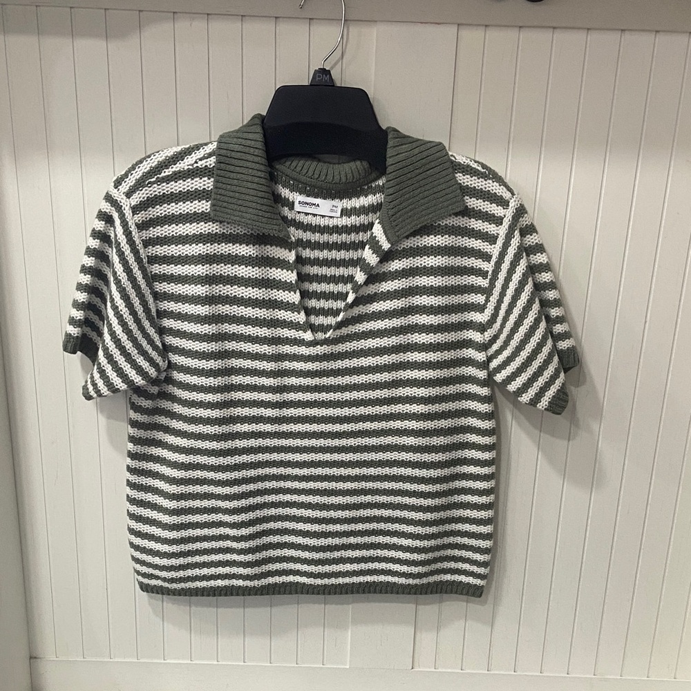 Sonoma Green and White Striped Sweater